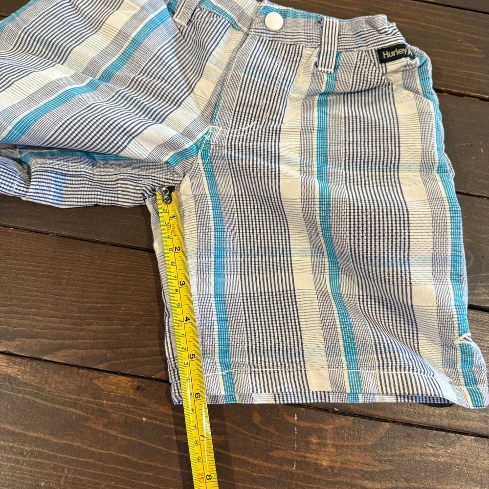 Hurley Boys Blue Teal White Plaid Chino Shorts Size 4T Elastic Back Summer